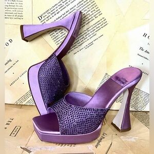 Jeffrey Campbell Luna Jewel Platform Sandal Mule Violet Satin Size 8